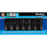 BlueSpot Impact Allen Key Hex 3/8" Drive Bit Socket Set H3 - H10 Bits 7pc